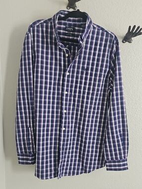 Chaps Men's Purple and White Plaid Button-Down Shirt